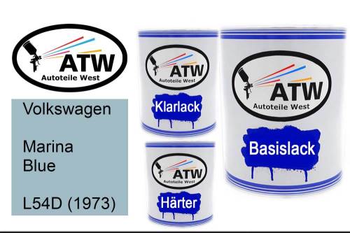 Volkswagen, Marina Blue, L54D (1973): 1L Lackdose + 1L Klarlack + 500ml Härter - Set, von ATW Autoteile West.